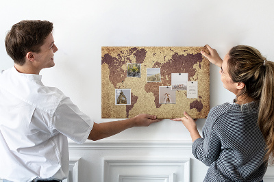 Tablica korkowa ozdobna Starożytna mapa świata w brązowych tonach