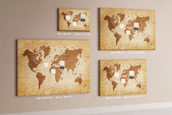 Tablica korkowa Starożytna mapa świata w brązowych tonach