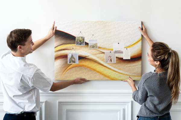 Tablica korkowa ozdobna Złote fale na neutralnym tle