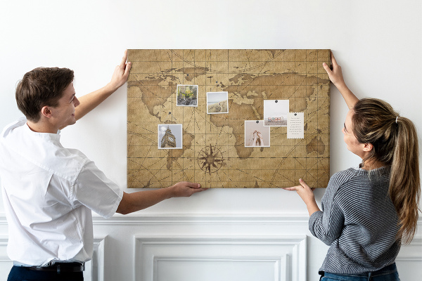 Tablica korkowa Starożytna mapa świata z kompasem