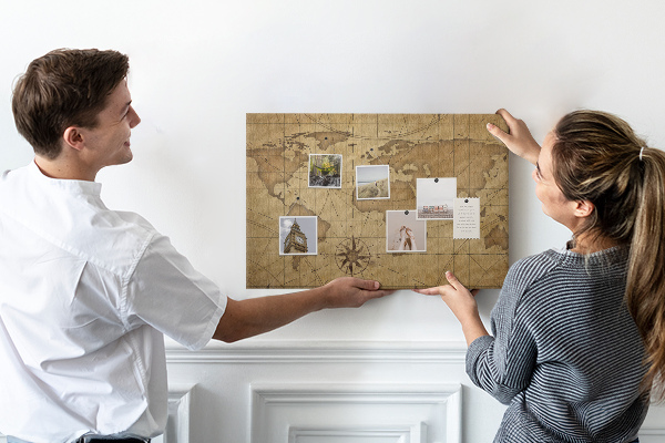 Tablica korkowa Starożytna mapa świata z kompasem