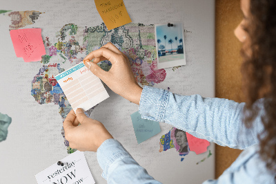 Tablica korkowa z nadrukiem Mapa świata z banknotów różnych krajów