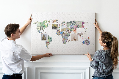 Tablica korkowa z nadrukiem Mapa świata z banknotów różnych krajów