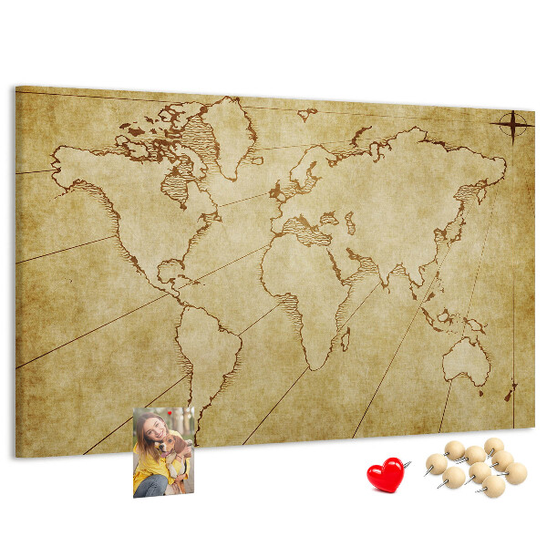 Tablica korkowa ozdobna Starożytna mapa świata z kontynentami