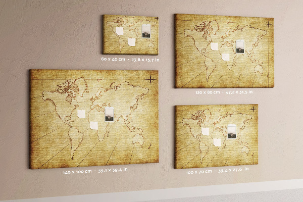 Tablica korkowa ozdobna Starożytna mapa świata z kontynentami