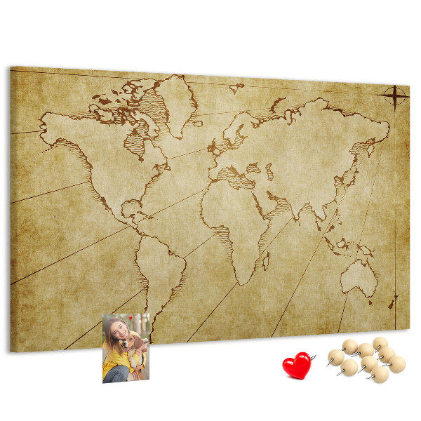 Tablica korkowa ozdobna Starożytna mapa świata z kontynentami