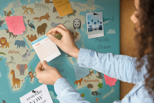 Tablica korkowa Mapa świata z dzikimi zwierzętami