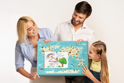 Tablica korkowa Mapa świata z dzikimi zwierzętami