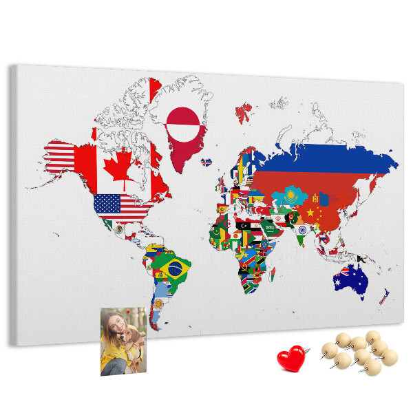 Tablica korkowa z nadrukiem Mapa świata z flagami państw