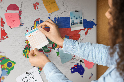 Tablica korkowa z nadrukiem Mapa świata z flagami państw