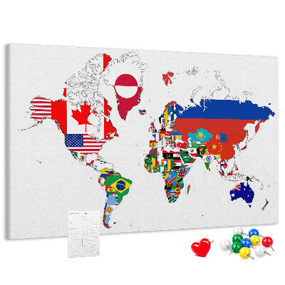 Tablica korkowa z nadrukiem Mapa świata z flagami państw