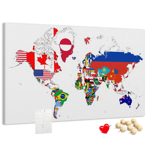 Tablica korkowa z nadrukiem Mapa świata z flagami państw