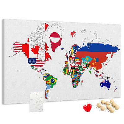 Tablica korkowa z nadrukiem Mapa świata z flagami państw