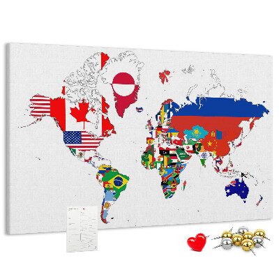 Tablica korkowa z nadrukiem Mapa świata z flagami państw