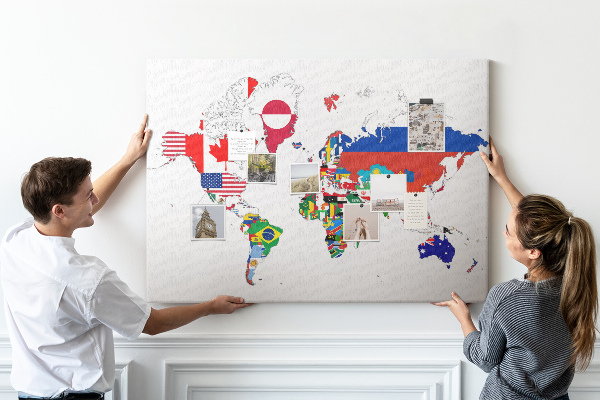 Tablica korkowa z nadrukiem Mapa świata z flagami państw