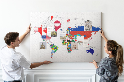 Tablica korkowa z nadrukiem Mapa świata z flagami państw