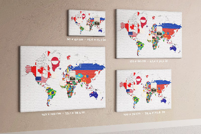Tablica korkowa z nadrukiem Mapa świata z flagami państw