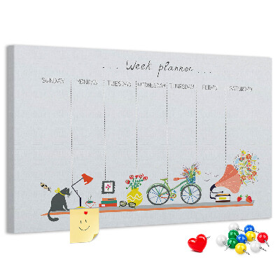 Tablica korkowa ozdobna Kolorowy planner tygodniowy z motywami biurowymi