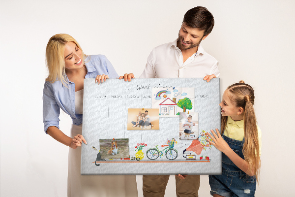 Tablica korkowa ozdobna Kolorowy planner tygodniowy z motywami biurowymi