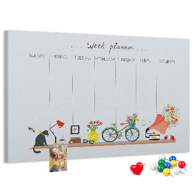Tablica korkowa ozdobna Kolorowy planner tygodniowy z motywami biurowymi