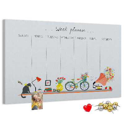 Tablica korkowa ozdobna Kolorowy planner tygodniowy z motywami biurowymi