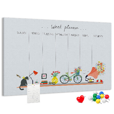 Tablica korkowa ozdobna Kolorowy planner tygodniowy z motywami biurowymi
