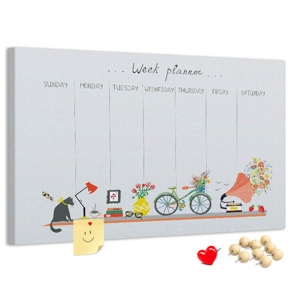 Tablica korkowa ozdobna Kolorowy planner tygodniowy z motywami biurowymi