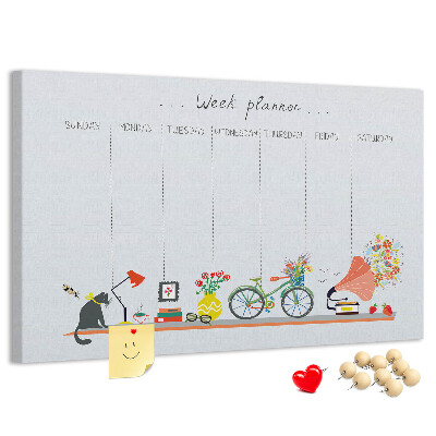 Tablica korkowa ozdobna Kolorowy planner tygodniowy z motywami biurowymi