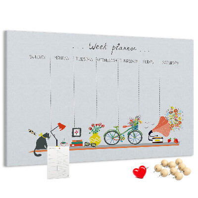 Tablica korkowa ozdobna Kolorowy planner tygodniowy z motywami biurowymi