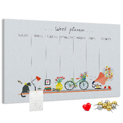 Tablica korkowa ozdobna Kolorowy planner tygodniowy z motywami biurowymi