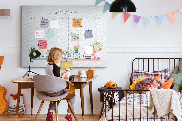 Tablica korkowa ozdobna Kolorowy planner tygodniowy z motywami biurowymi
