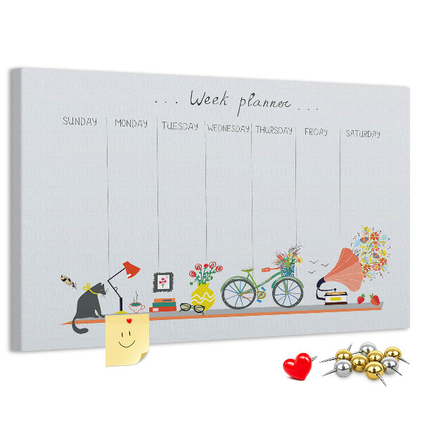 Tablica korkowa ozdobna Kolorowy planner tygodniowy z motywami biurowymi