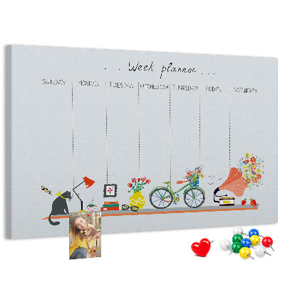 Tablica korkowa ozdobna Kolorowy planner tygodniowy z motywami biurowymi
