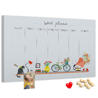 Tablica korkowa ozdobna Kolorowy planner tygodniowy z motywami biurowymi
