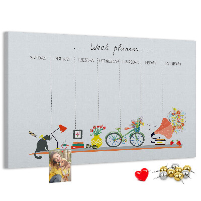 Tablica korkowa ozdobna Kolorowy planner tygodniowy z motywami biurowymi