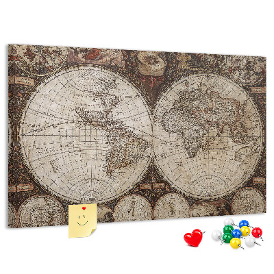 Tablica korkowa z nadrukiem Starożytna mapa świata z detalami geograficznymi