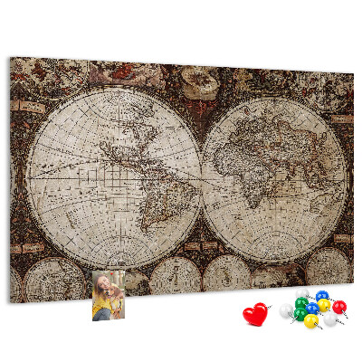 Tablica korkowa z nadrukiem Starożytna mapa świata z detalami geograficznymi