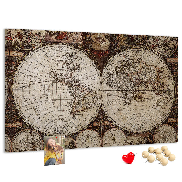 Tablica korkowa z nadrukiem Starożytna mapa świata z detalami geograficznymi