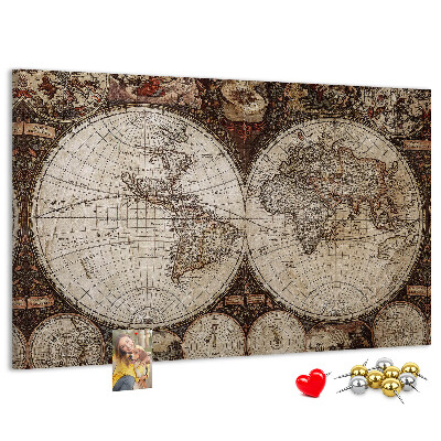 Tablica korkowa z nadrukiem Starożytna mapa świata z detalami geograficznymi