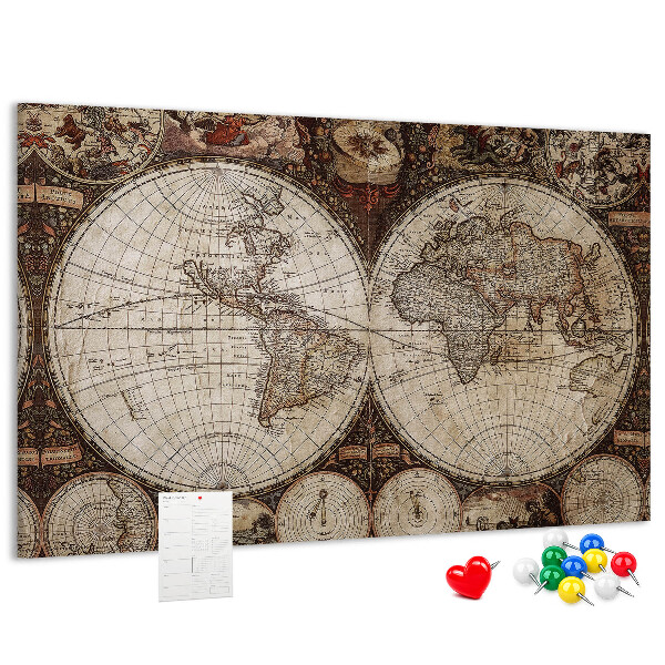 Tablica korkowa z nadrukiem Starożytna mapa świata z detalami geograficznymi