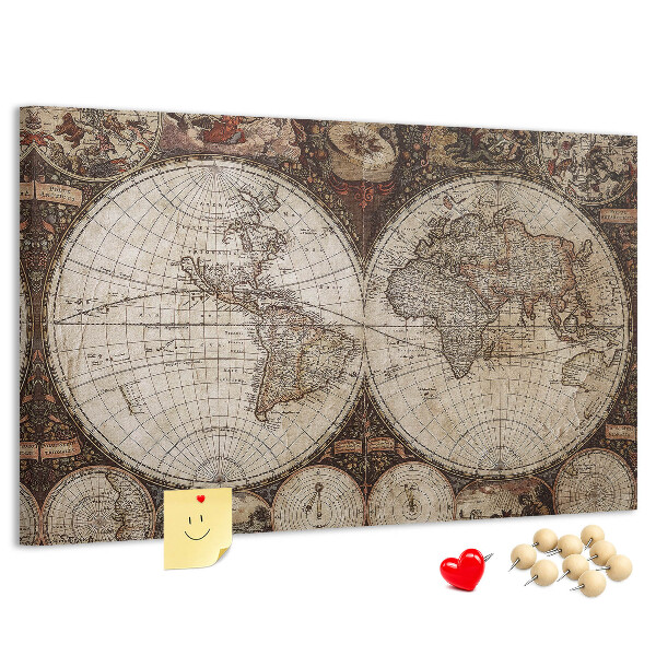 Tablica korkowa z nadrukiem Starożytna mapa świata z detalami geograficznymi