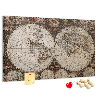 Tablica korkowa z nadrukiem Starożytna mapa świata z detalami geograficznymi
