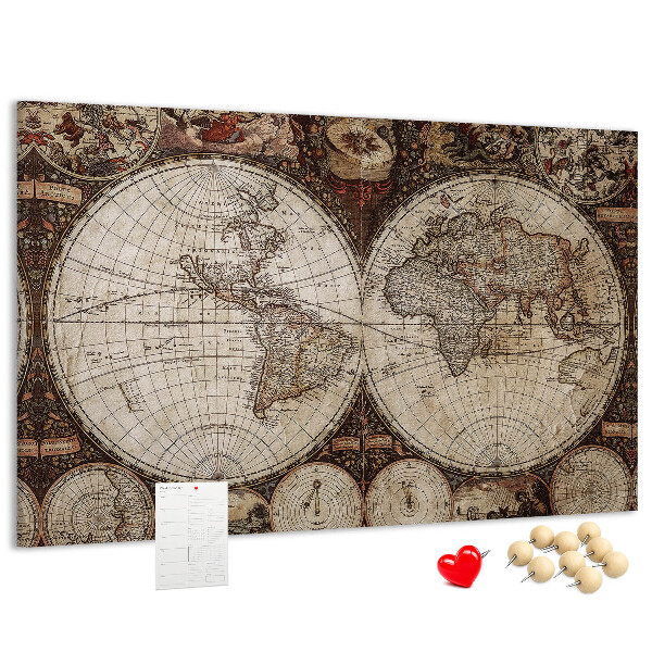 Tablica korkowa z nadrukiem Starożytna mapa świata z detalami geograficznymi