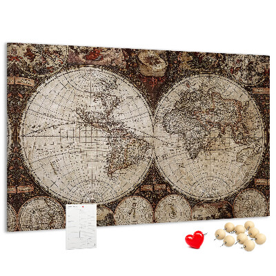 Tablica korkowa z nadrukiem Starożytna mapa świata z detalami geograficznymi