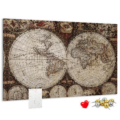 Tablica korkowa z nadrukiem Starożytna mapa świata z detalami geograficznymi