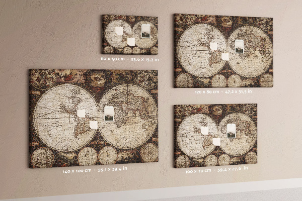 Tablica korkowa z nadrukiem Starożytna mapa świata z detalami geograficznymi