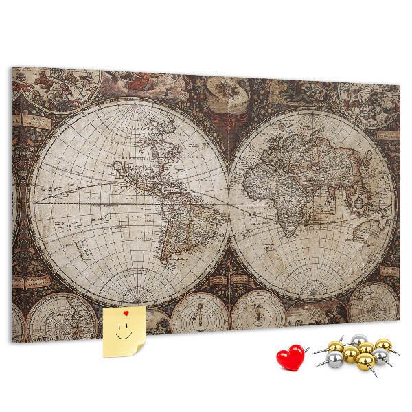 Tablica korkowa z nadrukiem Starożytna mapa świata z detalami geograficznymi