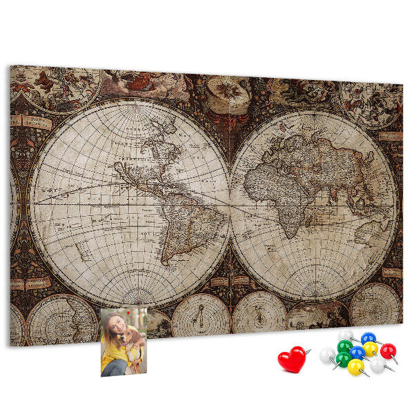 Tablica korkowa z nadrukiem Starożytna mapa świata z detalami geograficznymi