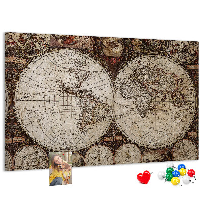 Tablica korkowa z nadrukiem Starożytna mapa świata z detalami geograficznymi