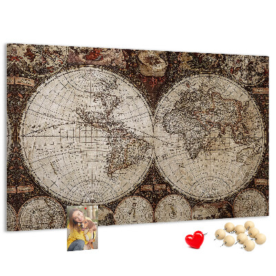 Tablica korkowa z nadrukiem Starożytna mapa świata z detalami geograficznymi
